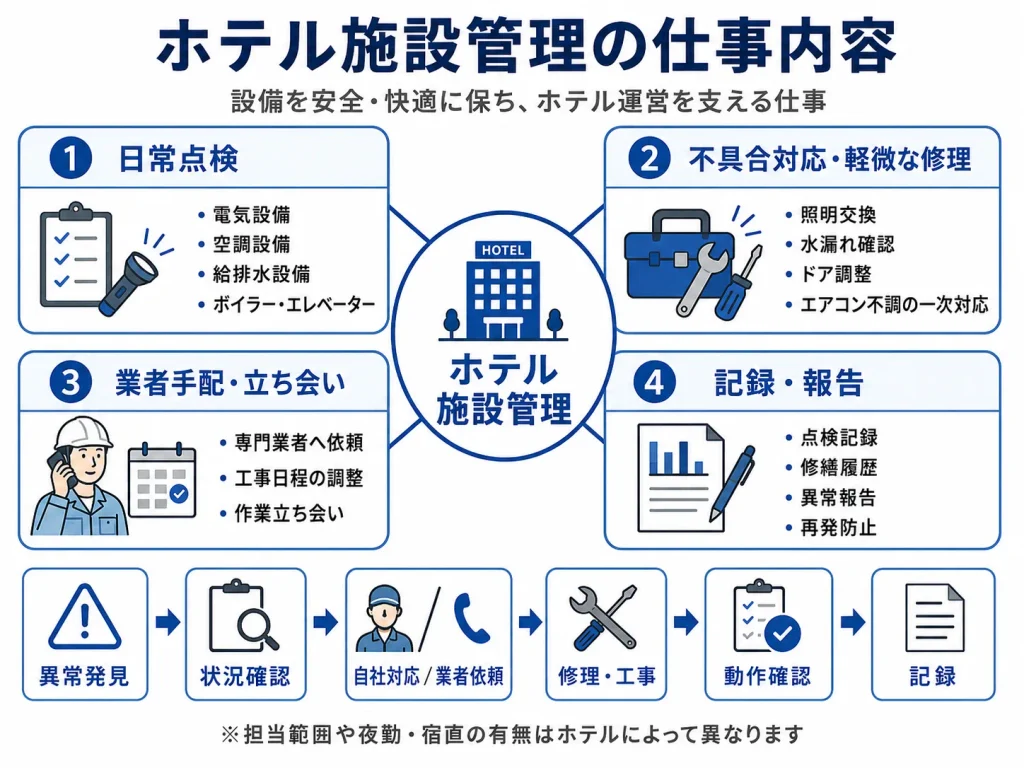 ホテル施設管理の主な仕事内容